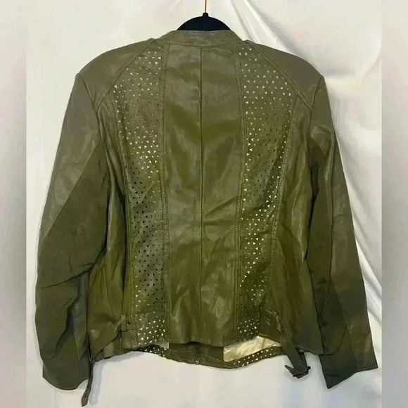G.I.L.I Women’s Olive Green Leather Jacket Plus Size Blazer 22W - Picture 4 of 5